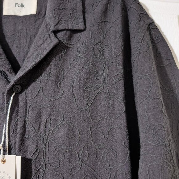 Folk | Cornelli Short Sleeve Floral Embroidered Shirt In Washed Black - Picture 5 of 11